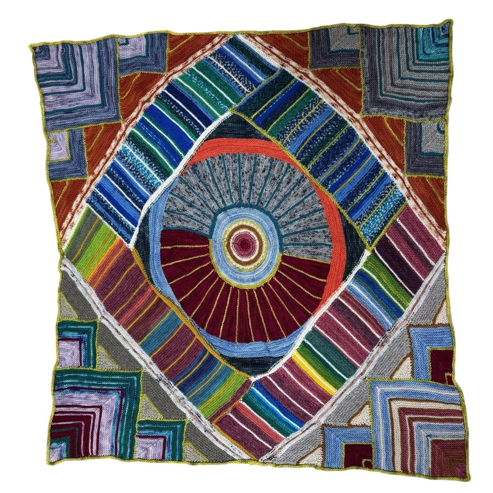 Handmade Wool Knit Lap Blanket Throw 36”x36”Patchwork Boho Decor Artisan
